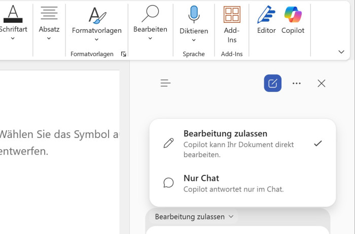 Die neue Agenten-Funktion verbirgt sich hinter "Bearbeitung zulassen".